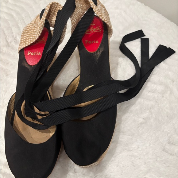 Christian Louboutin Black and Tan Espadrille Wedges - Picture 10 of 12